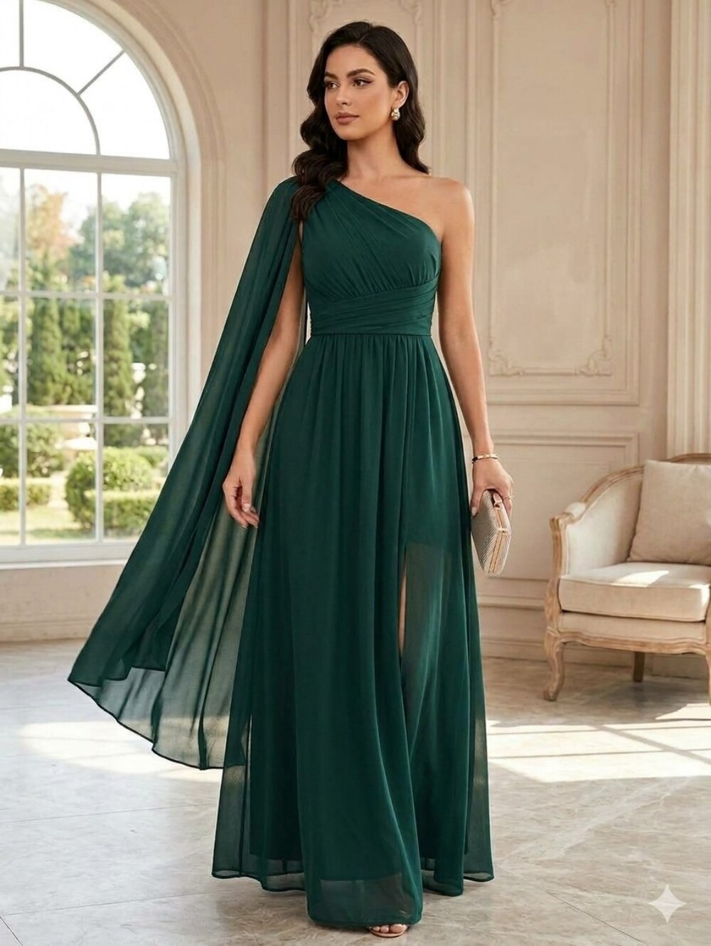 SHEIN Belle One Shoulder Draped Chiffon Formal Dress 12